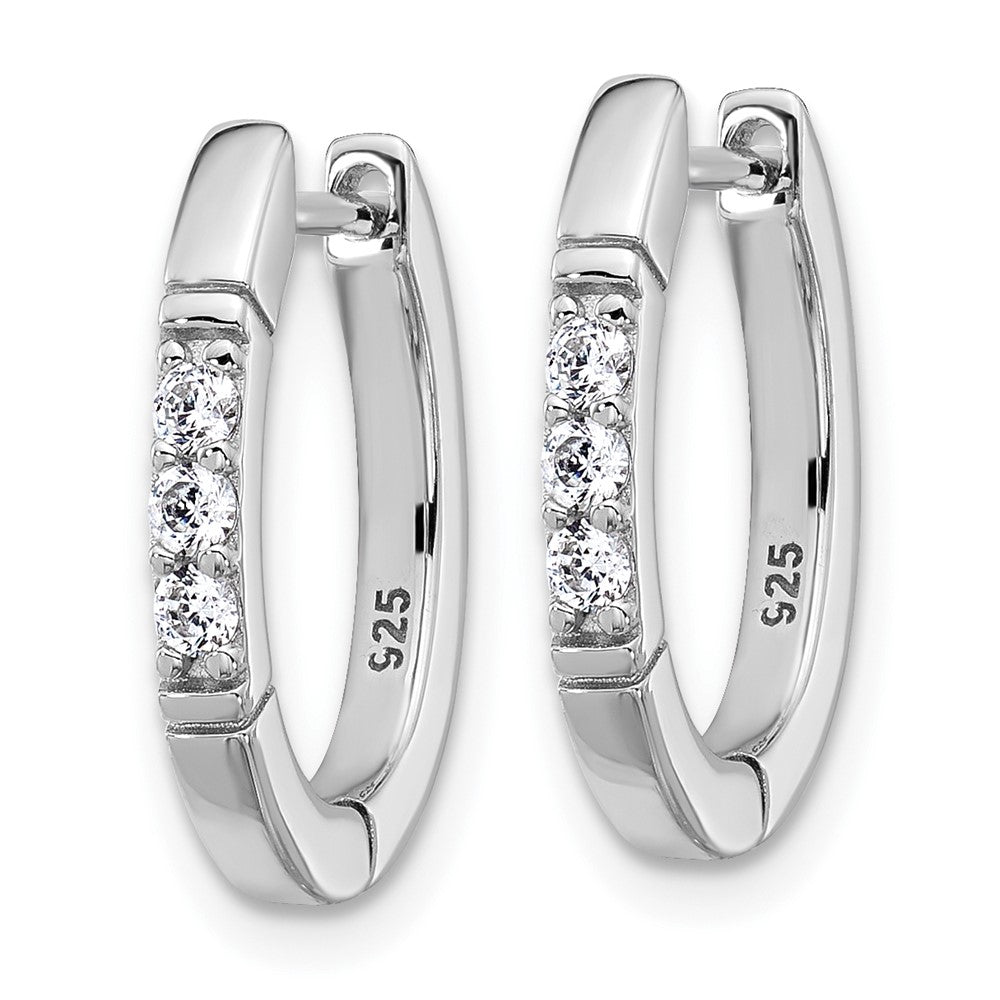 Sterling Silver Cheryl M Rhodium-Pltd Polished CZ Oval Hinged Hoop Earrings