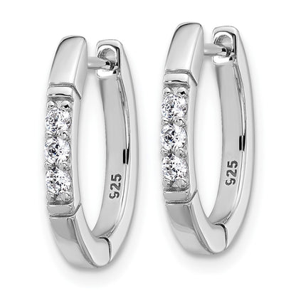Sterling Silver Cheryl M Rhodium-Pltd Polished CZ Oval Hinged Hoop Earrings