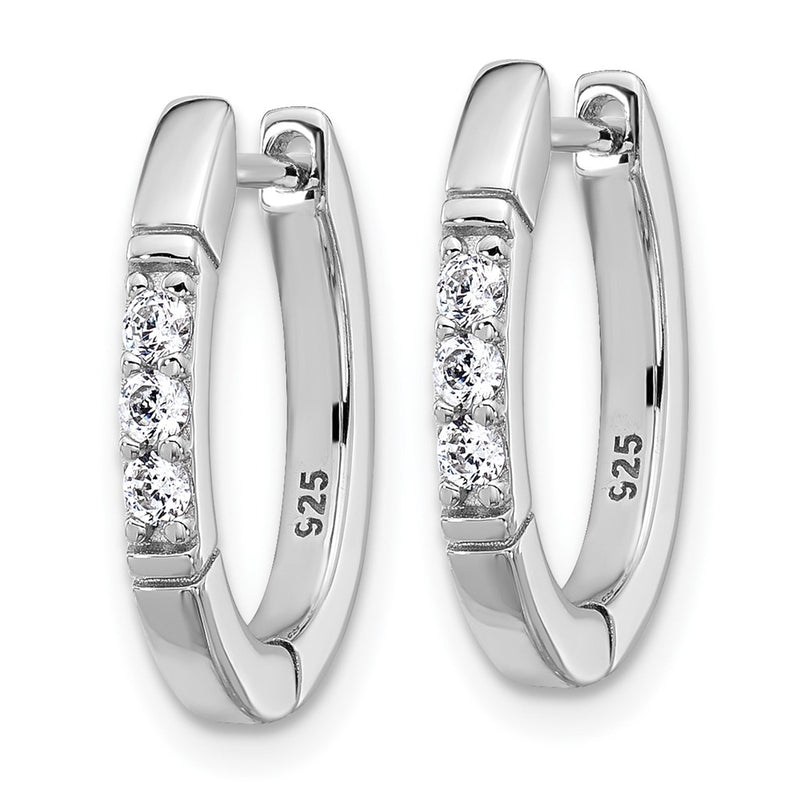 Sterling Silver Cheryl M Rhodium-Pltd Polished CZ Oval Hinged Hoop Earrings