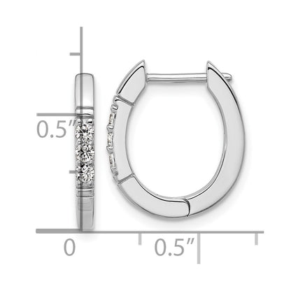 Sterling Silver Cheryl M Rhodium-Pltd Polished CZ Oval Hinged Hoop Earrings