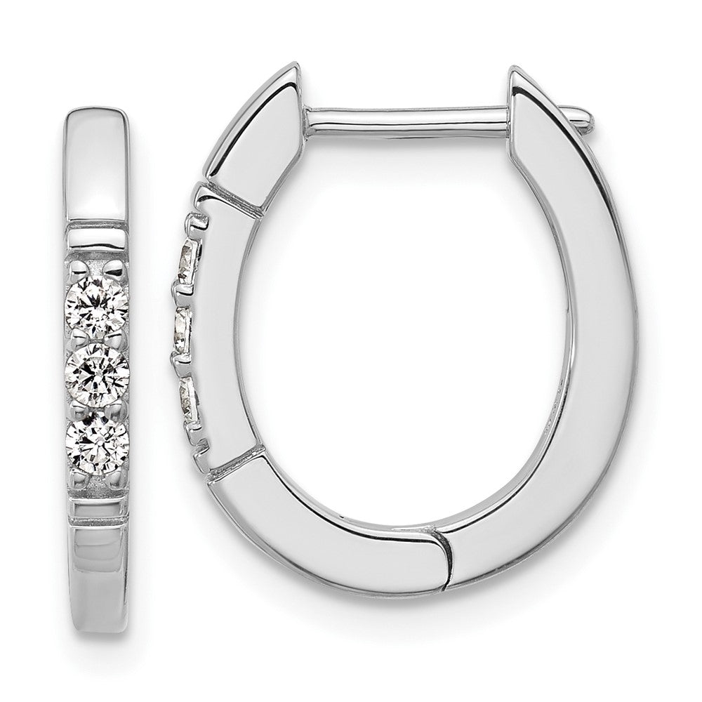 Sterling Silver Cheryl M Rhodium-Pltd Polished CZ Oval Hinged Hoop Earrings