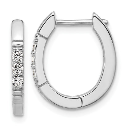 Sterling Silver Cheryl M Rhodium-Pltd Polished CZ Oval Hinged Hoop Earrings