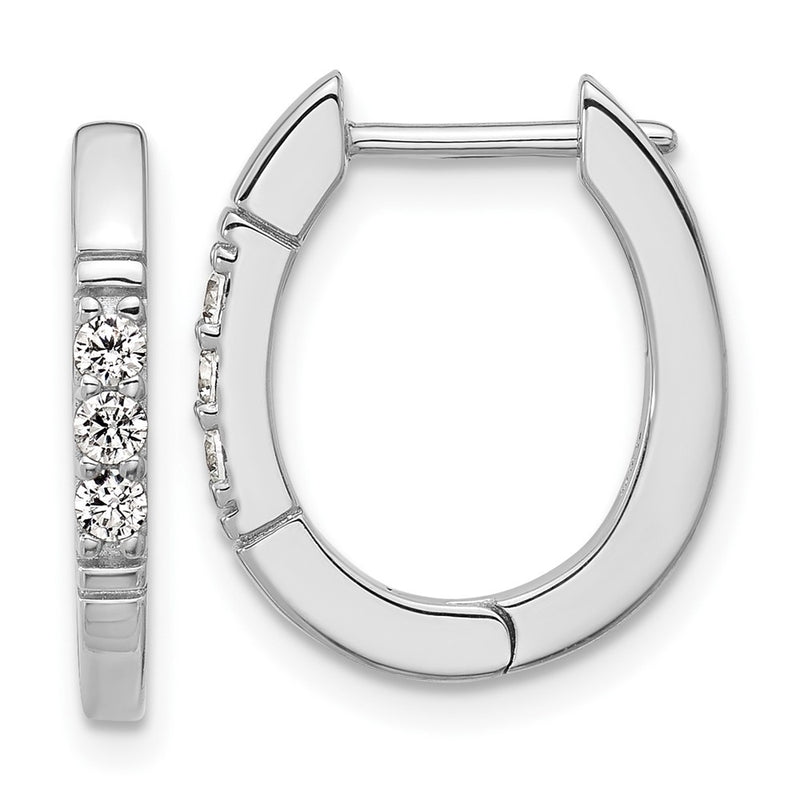 Sterling Silver Cheryl M Rhodium-Pltd Polished CZ Oval Hinged Hoop Earrings