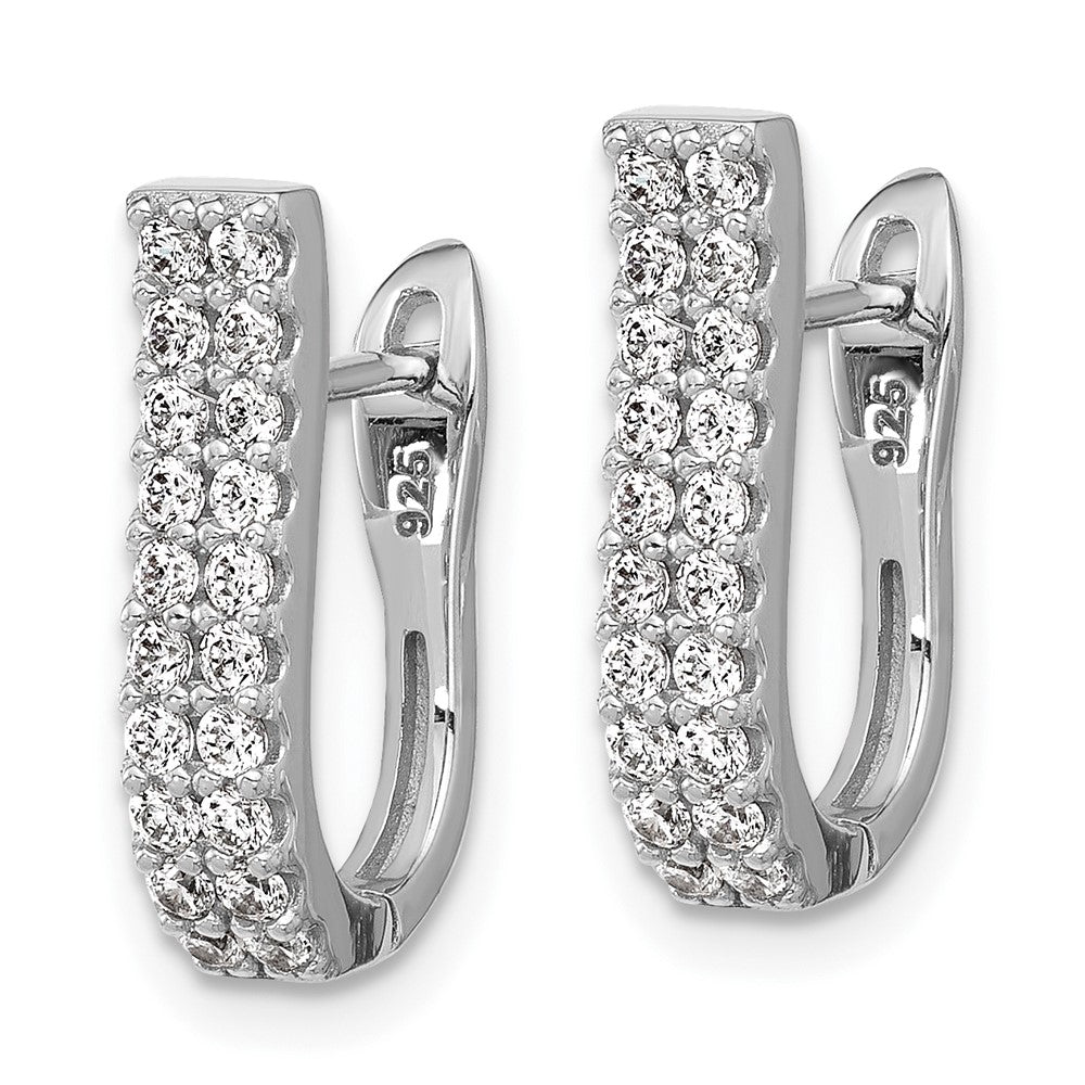 Sterling Silver Cheryl M Rhodium Plated Polished 2-Row CZ Hinged Hoop Earrings
