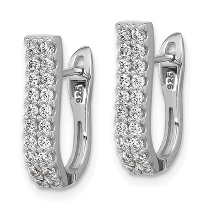 Sterling Silver Cheryl M Rhodium Plated Polished 2-Row CZ Hinged Hoop Earrings