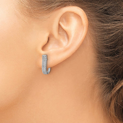 Sterling Silver Cheryl M Rhodium Plated Polished 2-Row CZ Hinged Hoop Earrings