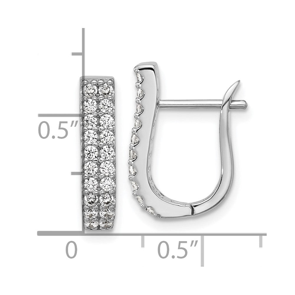 Sterling Silver Cheryl M Rhodium Plated Polished 2-Row CZ Hinged Hoop Earrings