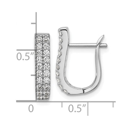 Sterling Silver Cheryl M Rhodium Plated Polished 2-Row CZ Hinged Hoop Earrings