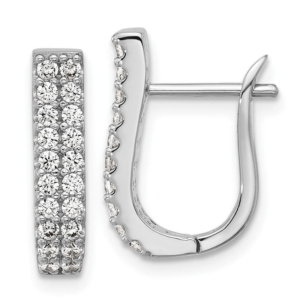 Sterling Silver Cheryl M Rhodium Plated Polished 2-Row CZ Hinged Hoop Earrings
