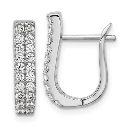 Sterling Silver Cheryl M Rhodium Plated Polished 2-Row CZ Hinged Hoop Earrings
