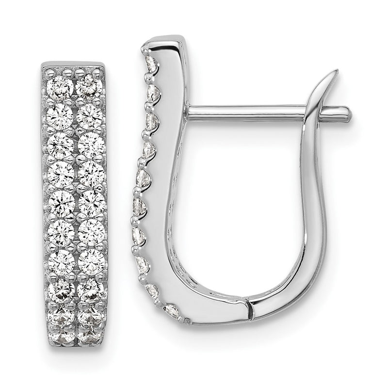 Sterling Silver Cheryl M Rhodium Plated Polished 2-Row CZ Hinged Hoop Earrings