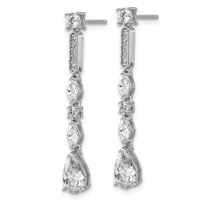 Sterling Silver Cheryl M Rh-Pltd Polished Fancy CZ Drop Post Dangle Earrings
