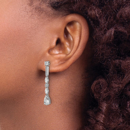 Sterling Silver Cheryl M Rh-Pltd Polished Fancy CZ Drop Post Dangle Earrings