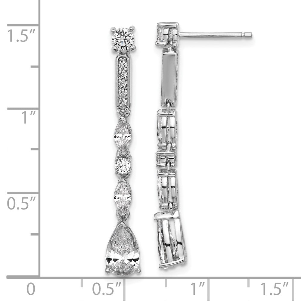 Sterling Silver Cheryl M Rh-Pltd Polished Fancy CZ Drop Post Dangle Earrings