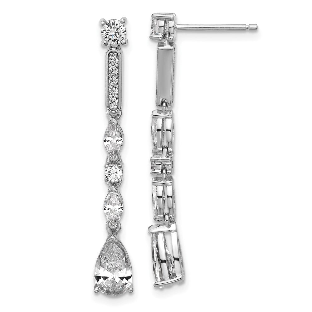 Sterling Silver Cheryl M Rh-Pltd Polished Fancy CZ Drop Post Dangle Earrings
