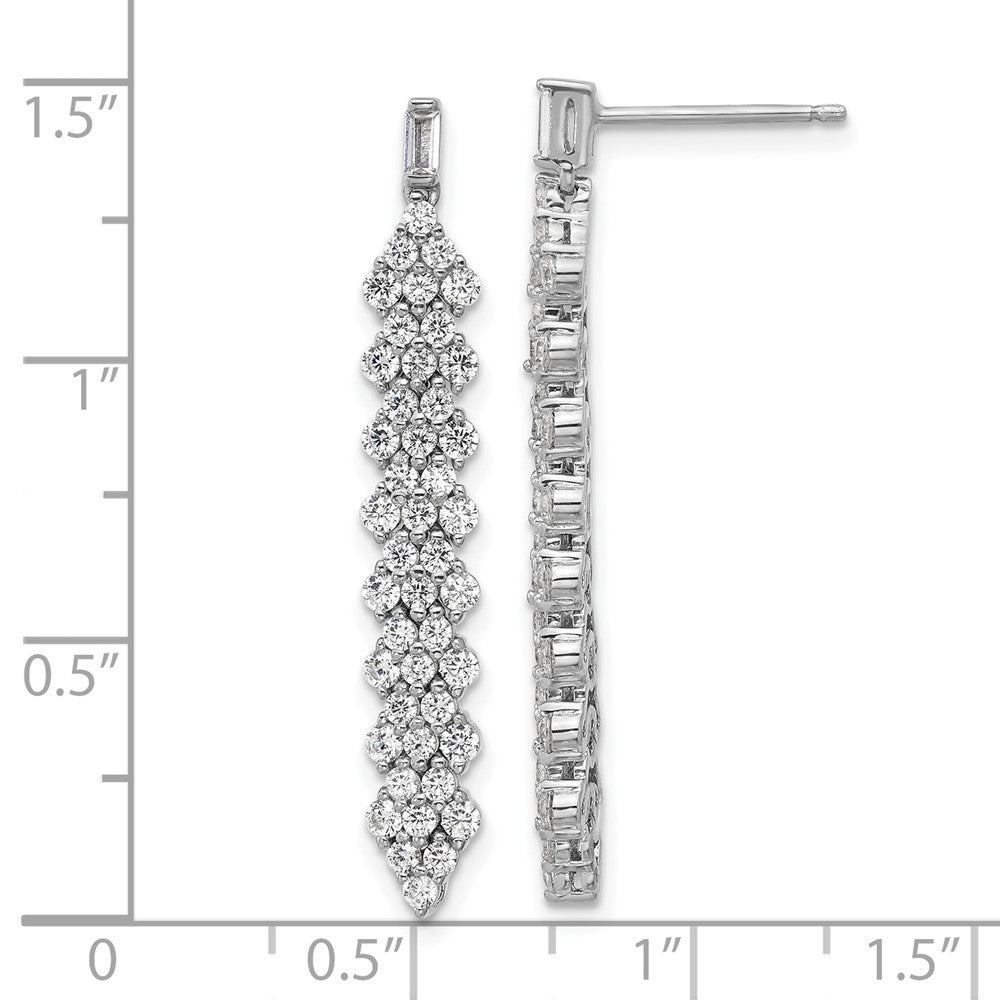 Sterling Silver Cheryl M Rhodium Plated Fancy CZ Post Dangle Earrings