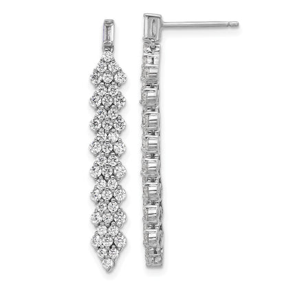 Sterling Silver Cheryl M Rhodium Plated Fancy CZ Post Dangle Earrings