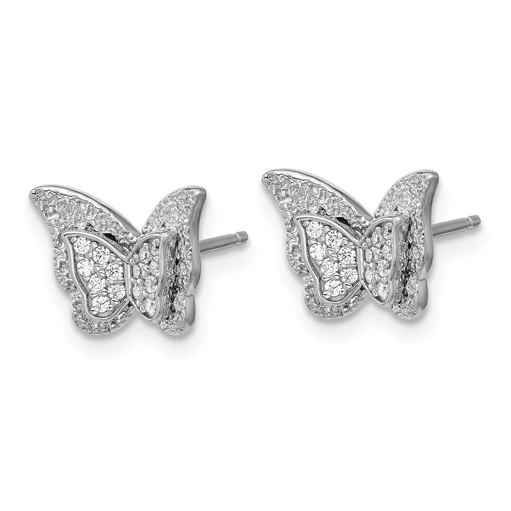 Sterling Silver Cheryl M Rh-Pltd Polished CZ Butterfly Post Earrings