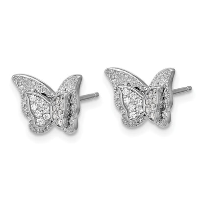 Sterling Silver Cheryl M Rh-Pltd Polished CZ Butterfly Post Earrings