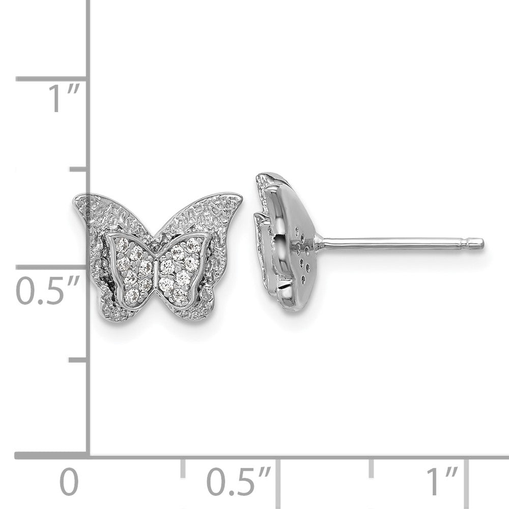 Sterling Silver Cheryl M Rh-Pltd Polished CZ Butterfly Post Earrings