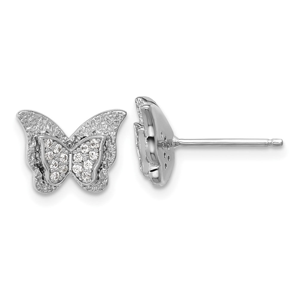 Sterling Silver Cheryl M Rh-Pltd Polished CZ Butterfly Post Earrings