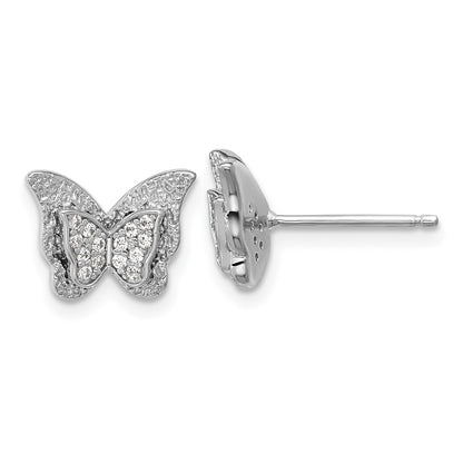 Sterling Silver Cheryl M Rh-Pltd Polished CZ Butterfly Post Earrings