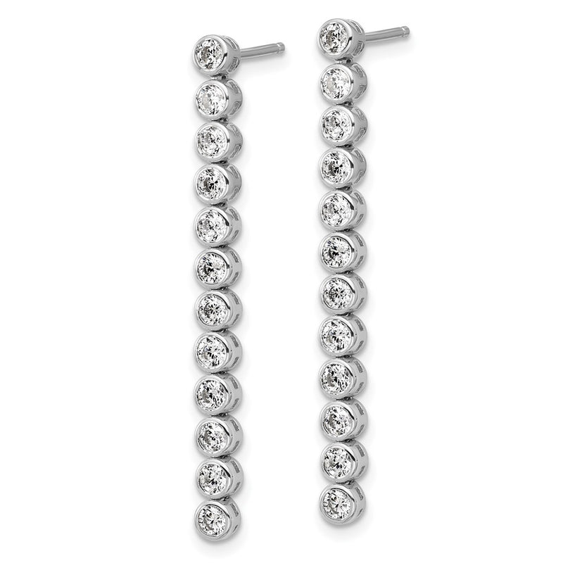 Sterling Silver Cheryl M Rh-Pltd Polished Bezel Set CZ Bar Post Dangle Earrings
