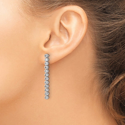 Sterling Silver Cheryl M Rh-Pltd Polished Bezel Set CZ Bar Post Dangle Earrings