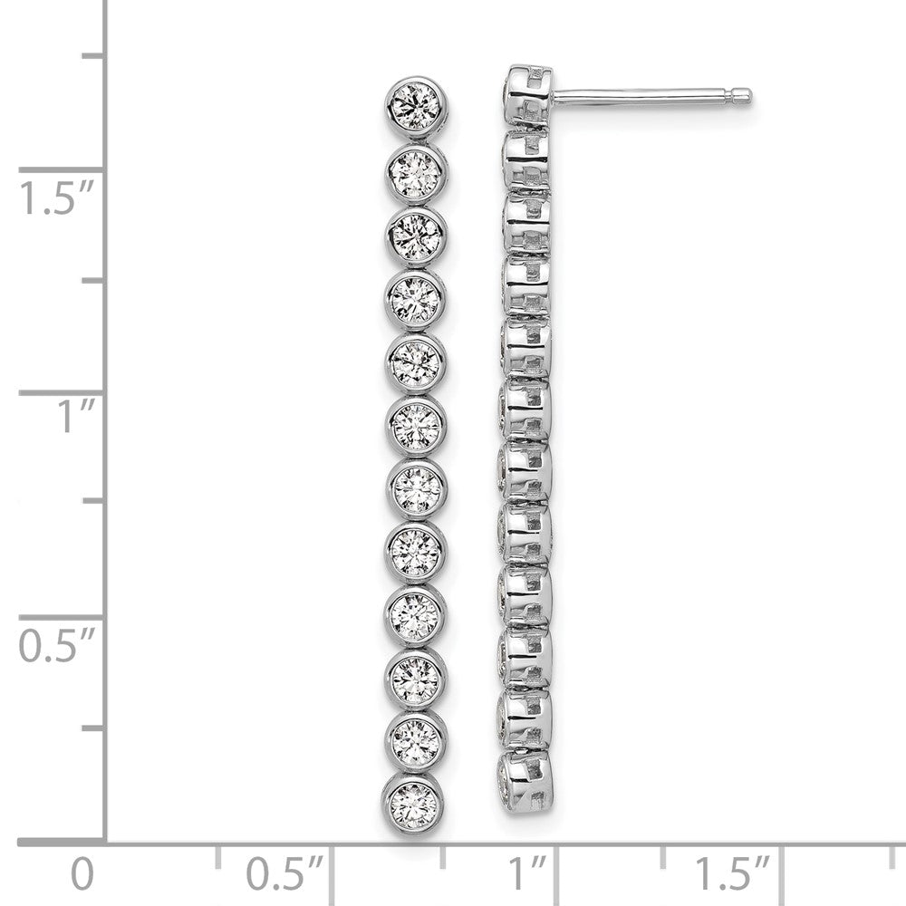Sterling Silver Cheryl M Rh-Pltd Polished Bezel Set CZ Bar Post Dangle Earrings