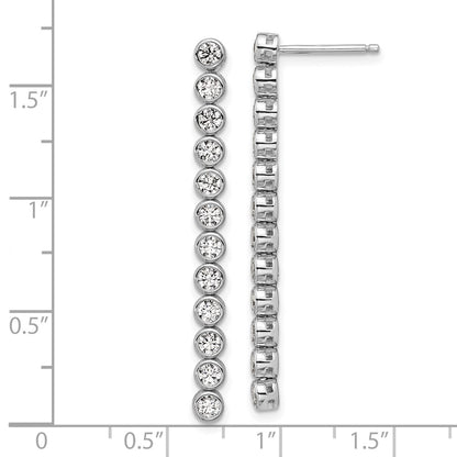 Sterling Silver Cheryl M Rh-Pltd Polished Bezel Set CZ Bar Post Dangle Earrings