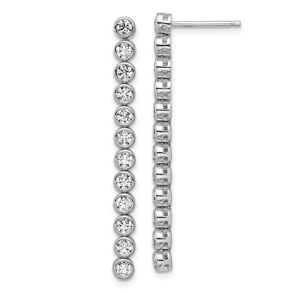 Sterling Silver Cheryl M Rh-Pltd Polished Bezel Set CZ Bar Post Dangle Earrings