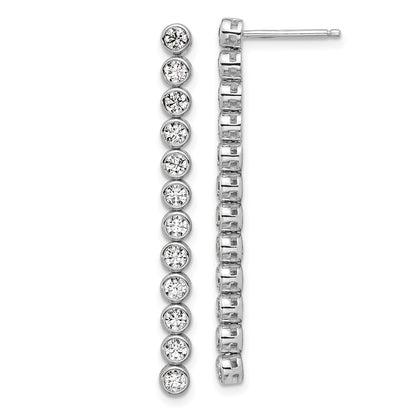 Sterling Silver Cheryl M Rh-Pltd Polished Bezel Set CZ Bar Post Dangle Earrings
