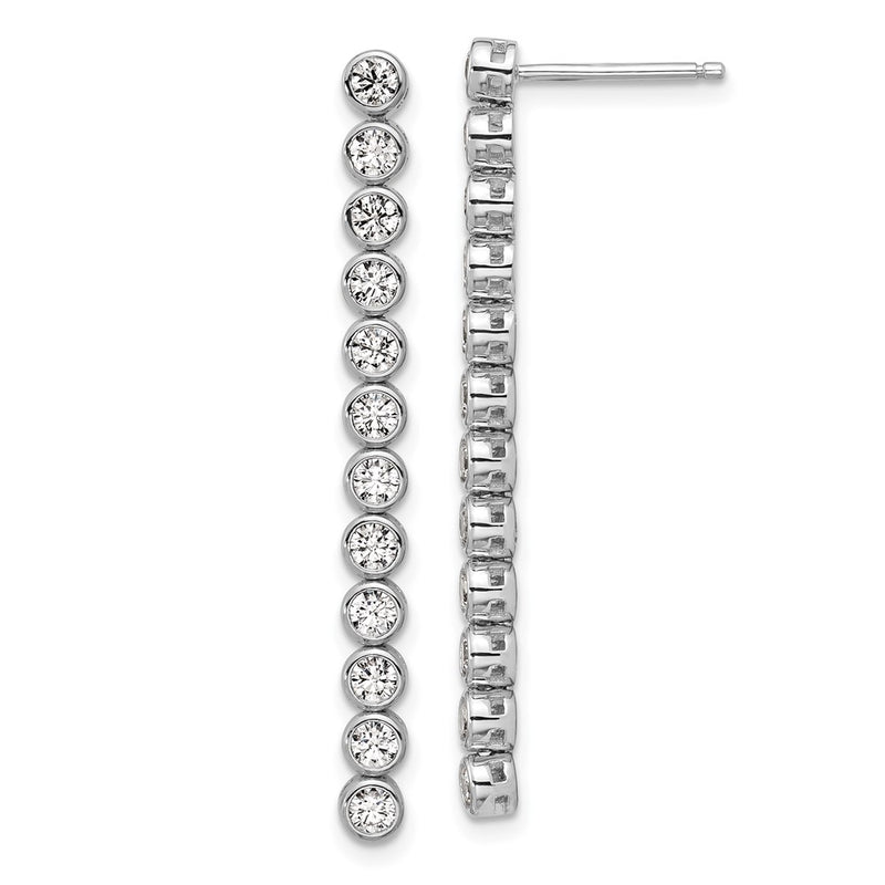 Sterling Silver Cheryl M Rh-Pltd Polished Bezel Set CZ Bar Post Dangle Earrings