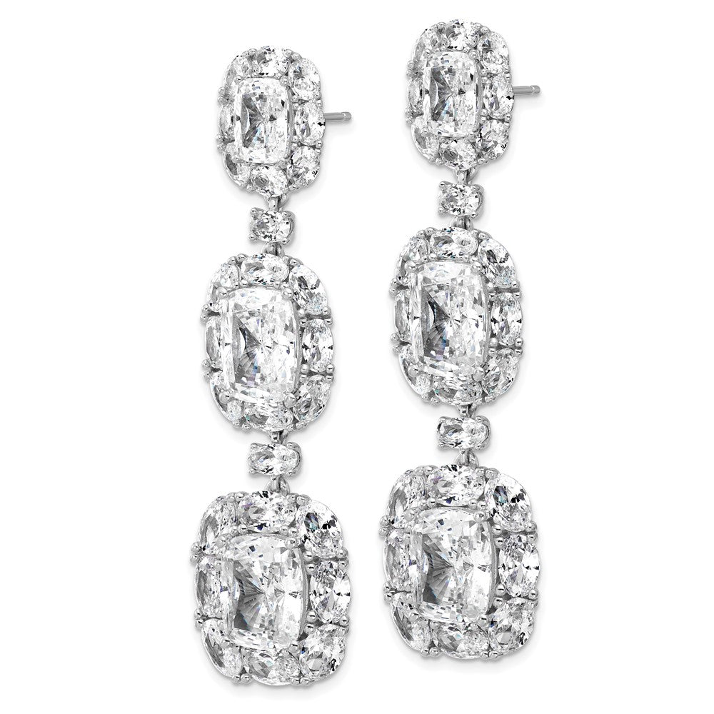 Sterling Silver Cheryl M Rhodium Plated Fancy CZ Halo Cluster Post Dangle Earrings