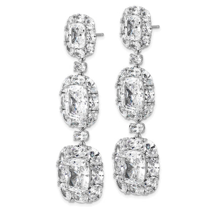 Sterling Silver Cheryl M Rhodium Plated Fancy CZ Halo Cluster Post Dangle Earrings