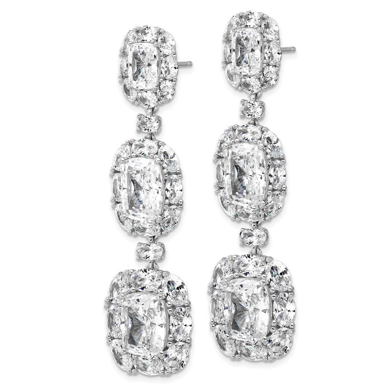 Sterling Silver Cheryl M Rhodium Plated Fancy CZ Halo Cluster Post Dangle Earrings