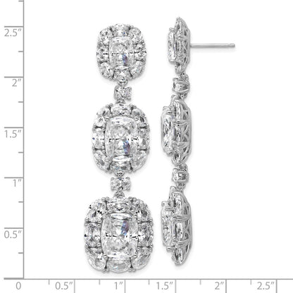 Sterling Silver Cheryl M Rhodium Plated Fancy CZ Halo Cluster Post Dangle Earrings