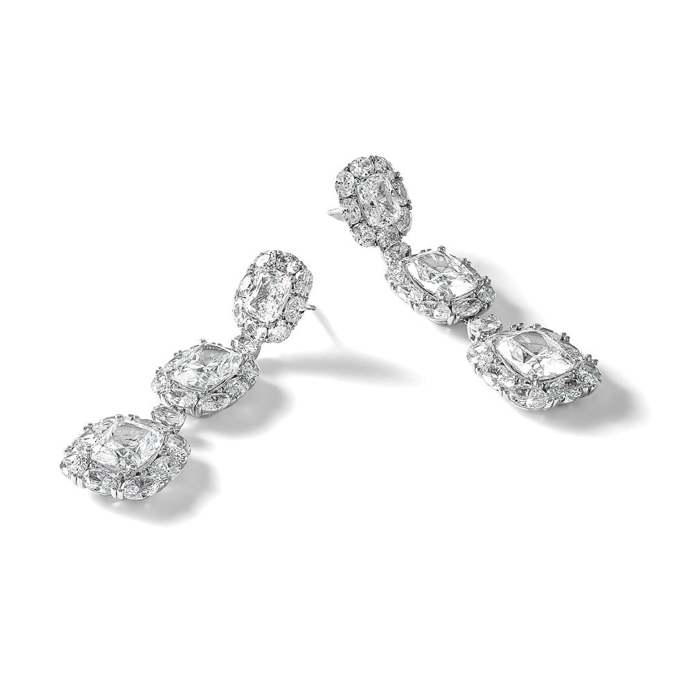 Sterling Silver Cheryl M Rhodium Plated Fancy CZ Halo Cluster Post Dangle Earrings
