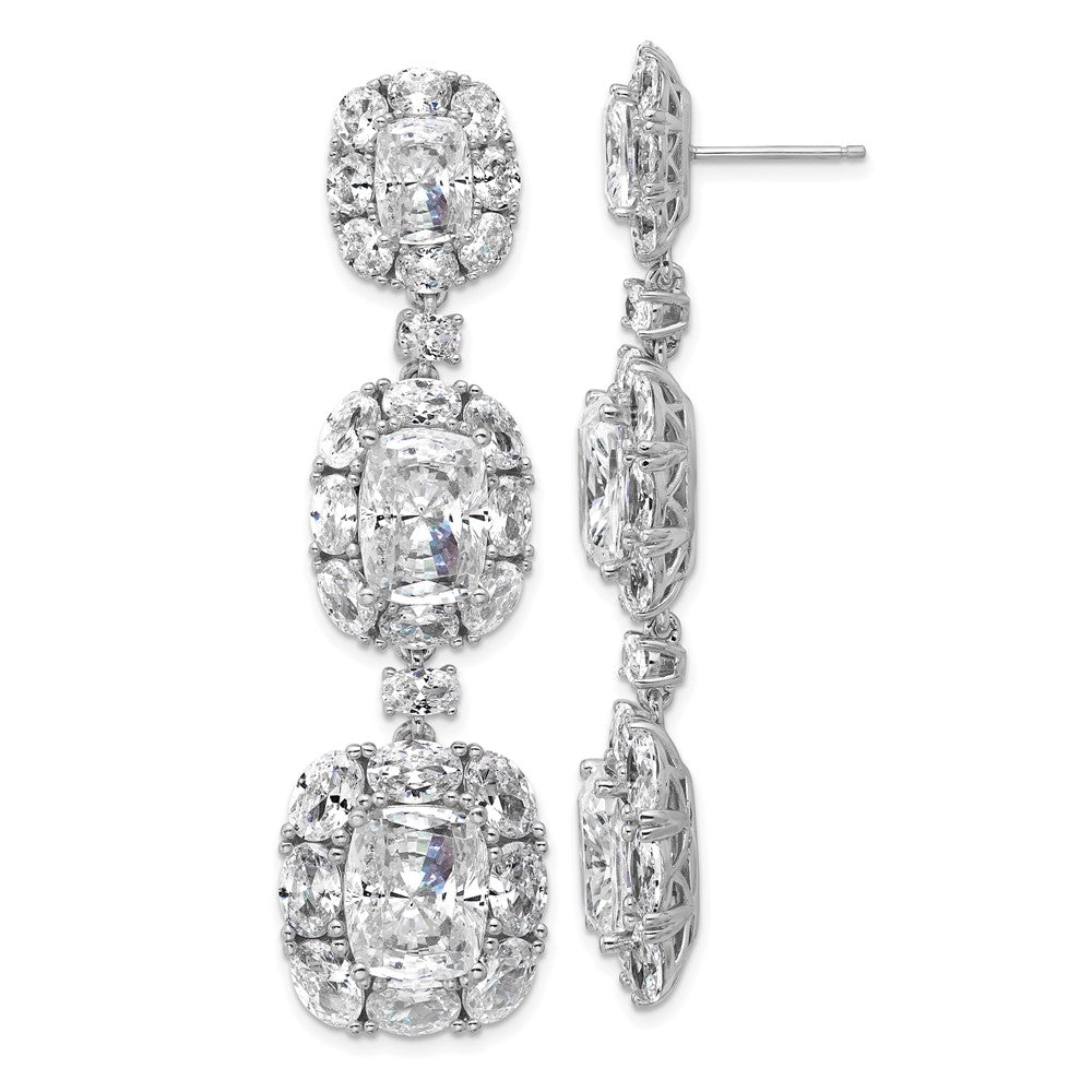 Sterling Silver Cheryl M Rhodium Plated Fancy CZ Halo Cluster Post Dangle Earrings