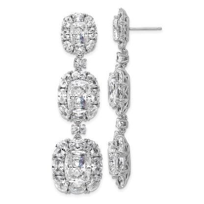 Sterling Silver Cheryl M Rhodium Plated Fancy CZ Halo Cluster Post Dangle Earrings