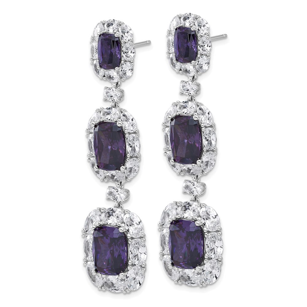 Sterling Silver Cheryl M Rh-Pltd Purple & White CZ Cluster Post Dangle Earrings