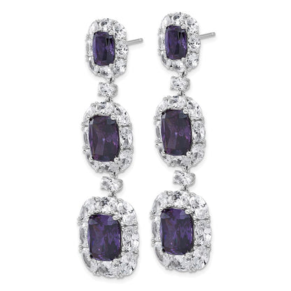 Sterling Silver Cheryl M Rh-Pltd Purple & White CZ Cluster Post Dangle Earrings