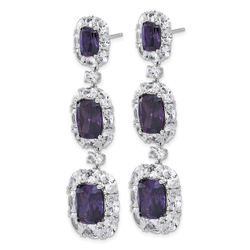Sterling Silver Cheryl M Rh-Pltd Purple & White CZ Cluster Post Dangle Earrings