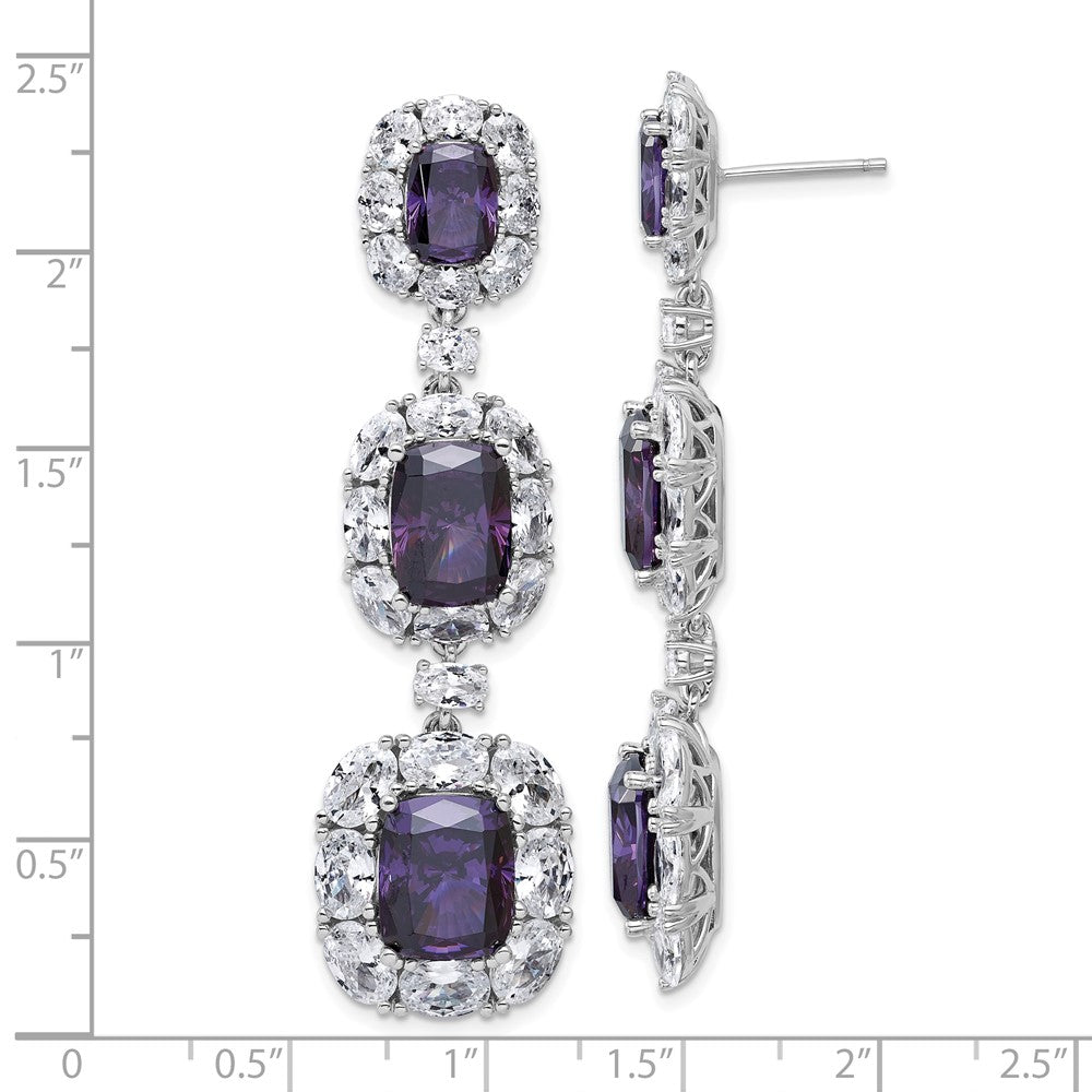 Sterling Silver Cheryl M Rh-Pltd Purple & White CZ Cluster Post Dangle Earrings