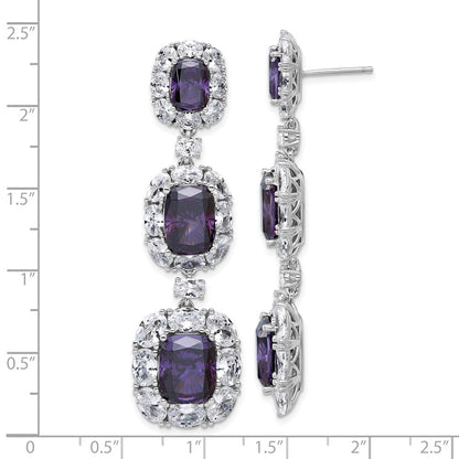 Sterling Silver Cheryl M Rh-Pltd Purple & White CZ Cluster Post Dangle Earrings