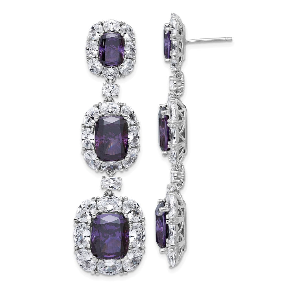 Sterling Silver Cheryl M Rh-Pltd Purple & White CZ Cluster Post Dangle Earrings