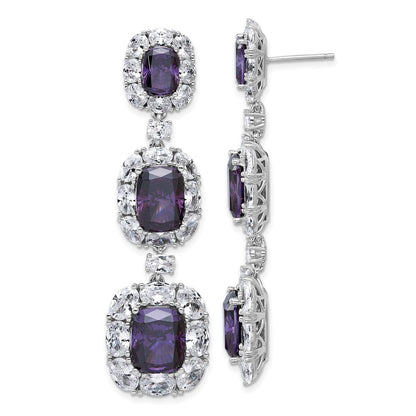 Sterling Silver Cheryl M Rh-Pltd Purple & White CZ Cluster Post Dangle Earrings