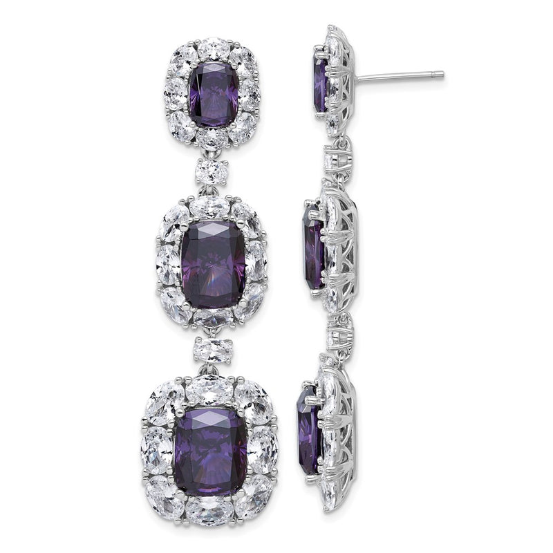 Sterling Silver Cheryl M Rh-Pltd Purple & White CZ Cluster Post Dangle Earrings