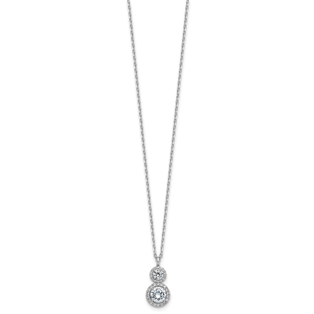 Sterling Silver Cheryl M Rh-Pltd Double Round CZ Halo W/ 2in Ext Necklace
