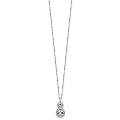 Sterling Silver Cheryl M Rh-Pltd Double Round CZ Halo W/ 2in Ext Necklace